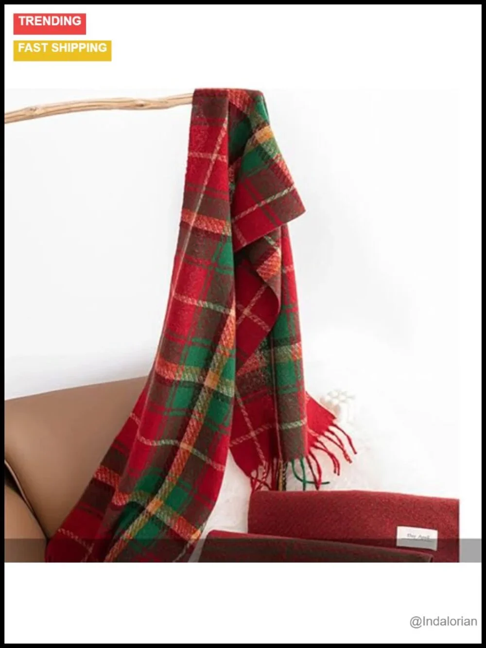 Scottish Tartan Plaid Scarf Soft Warm Faux Cashmere Wrap with Fringes for Women